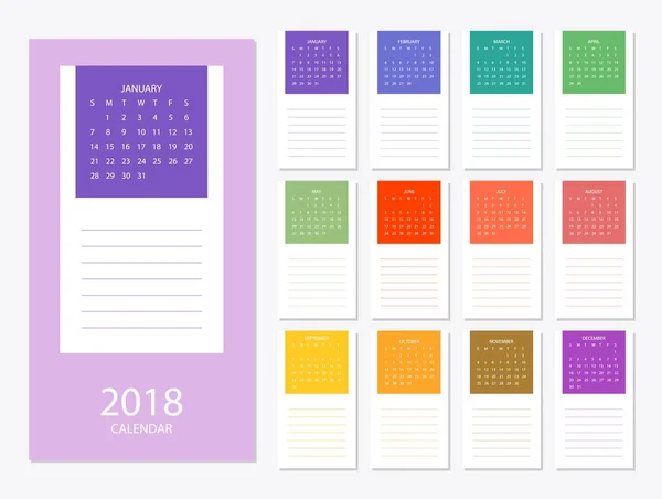 Шаблон календаря 2018 года — стоковый вектор