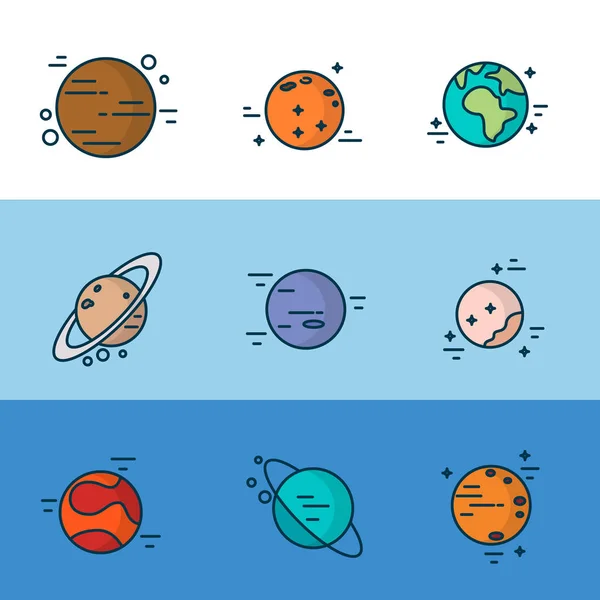Planetas Sistema Solar en estilo lineal . — Vector de stock