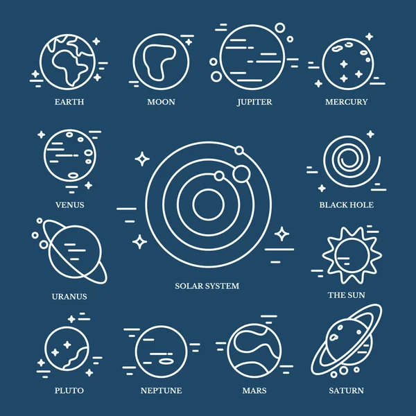 线性样式的行星太阳系. — 图库矢量图片