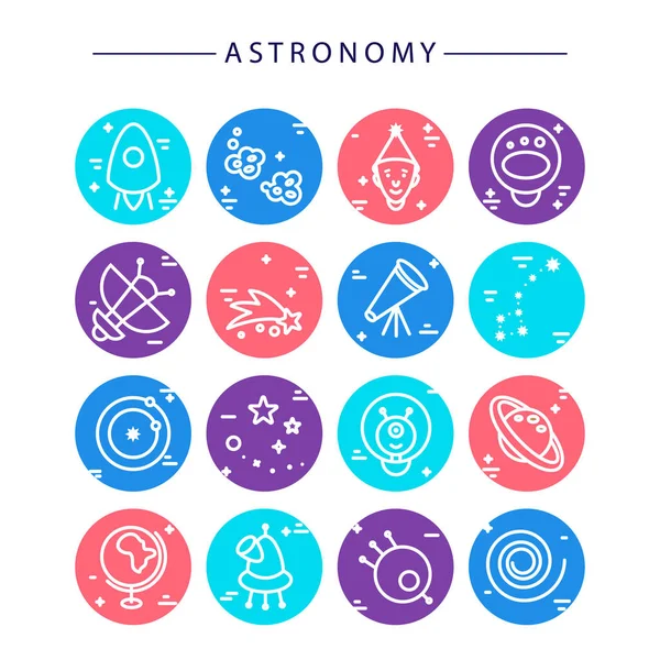 Pictogrammen van de lineaire stijl van de astronomie — Stockvector