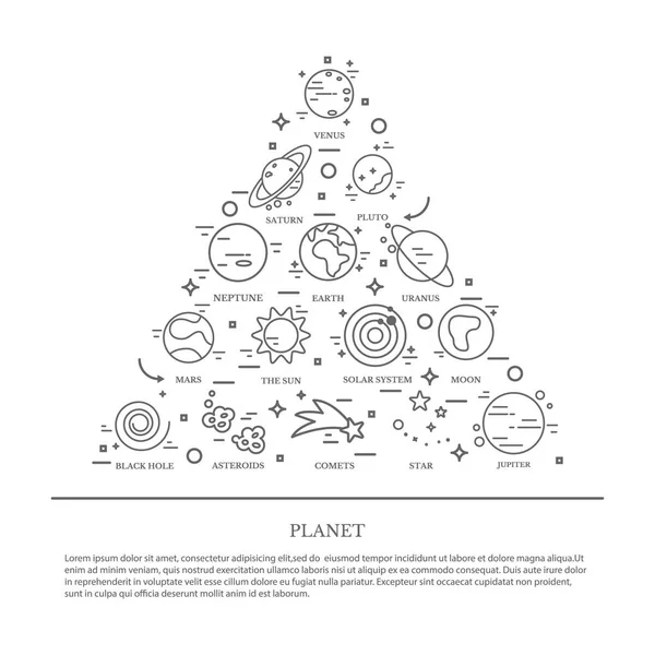 Planètes Système solaire dans un style linéaire . — Image vectorielle