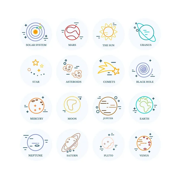 stock vector Planets Solar System in linear style.