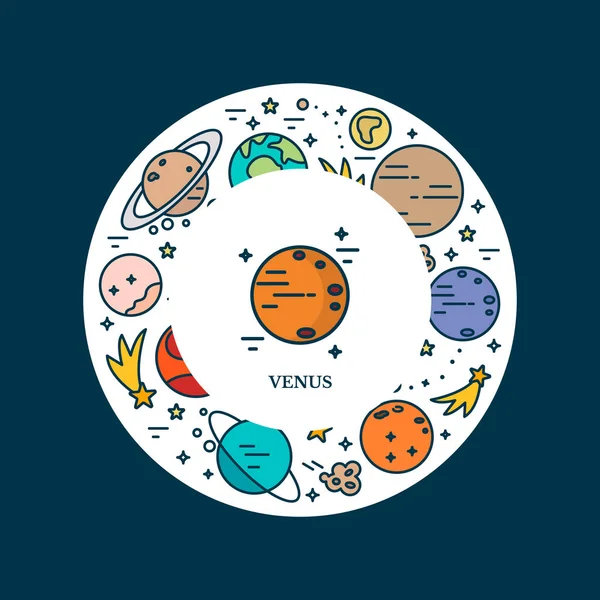Bolygók a Naprendszerben, lineáris stílusban. — Stock Vector