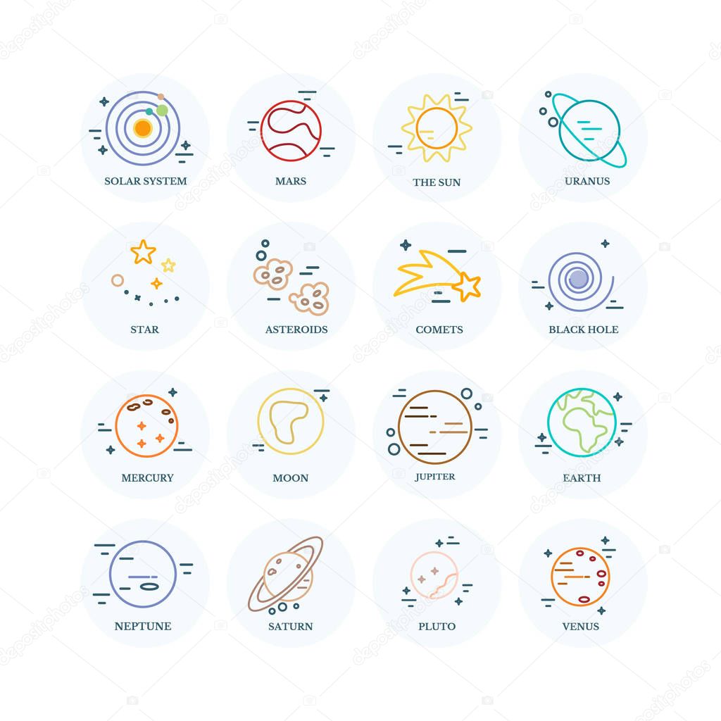 Planets Solar System in linear style.