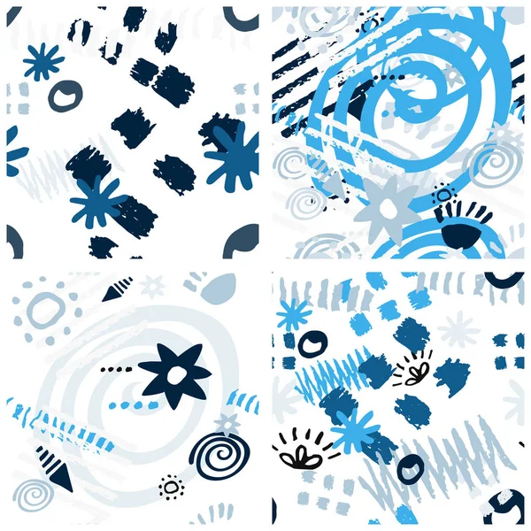 Set hand drawn scribbles seamless pattern — Stock Vector