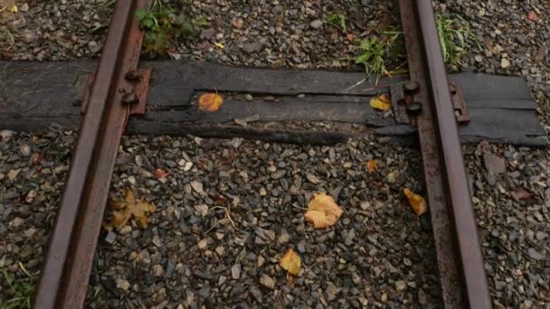 Camera movement along the rails to a deadlock. Deadlock railway track. — Stock Video