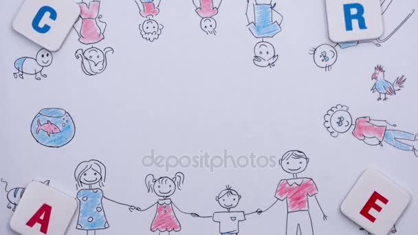 Word Opieki Nad Białym Tle Z Dzieckiem Rysunek Rodziny Animacja Poklatkowa