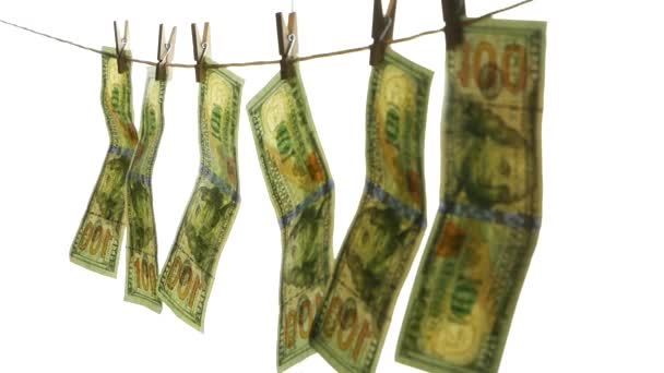 Doları Banknot Bir Clothespins Ile Dayan Kirli Para Kavramı — Stok video