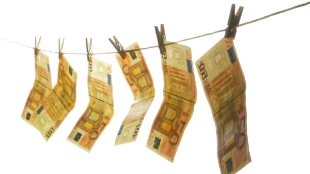 Euro Bankovky Kolíčky Prádlo Laně — Stock video