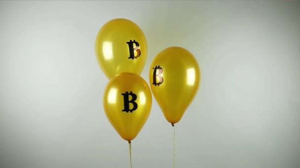 Balões Dourados Com Logotipo Bitcoin Como Símbolo Bolha Econômica — Vídeo de Stock