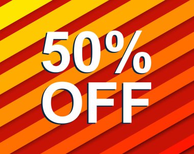 Metin kapalı yüzde 50 ile kırmızı şeritli Satılık poster. Reklam afişi