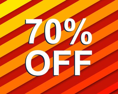 Metin kapalı yüzde 70'i ile kırmızı şeritli Satılık poster. Reklam afişi