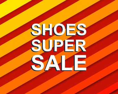 Kırmızı şeritli Satılık poster ayakkabı süper Satılık metin ile. Reklam afişi