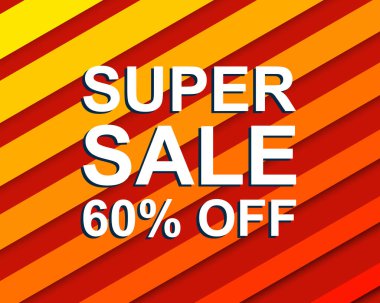 Kırmızı şeritli Satılık poster süper Satılık ile 60 oranında Off metin. Reklam afişi