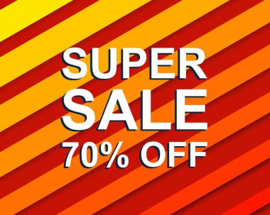 Kırmızı şeritli Satılık poster Super satış ile yüzde 70'i metin kapalı. Reklam afişi