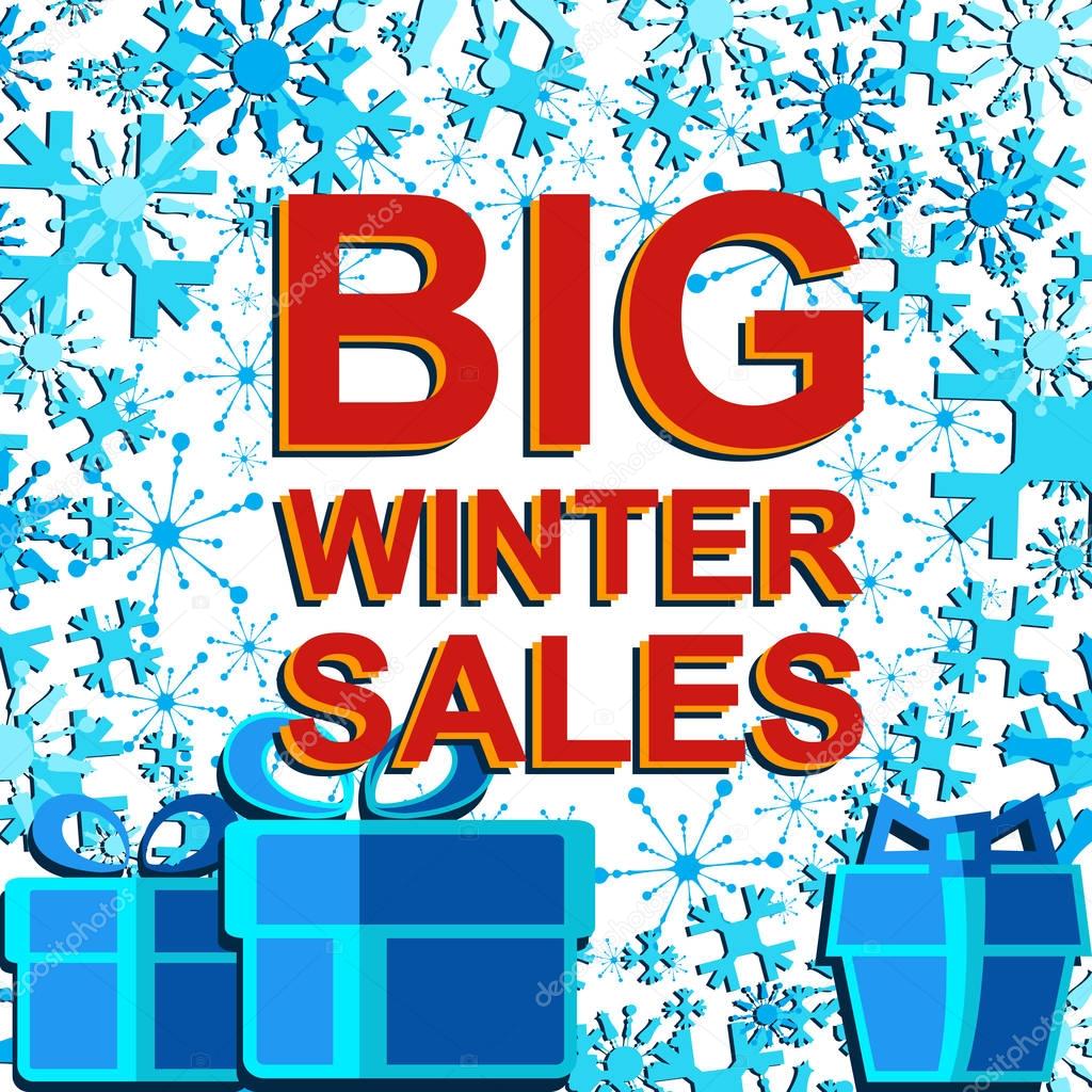Big winter sale poster with BIG WINTER SALE text. Advertising vector banner