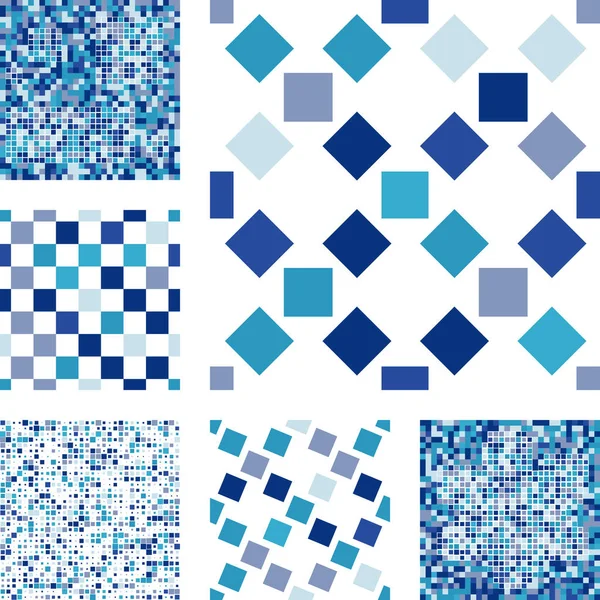 Reihe abstrakter nahtloser Muster mit Quadraten — Stockvektor