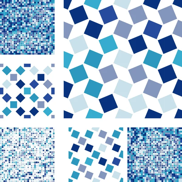 Reihe abstrakter nahtloser Muster mit Quadraten — Stockvektor