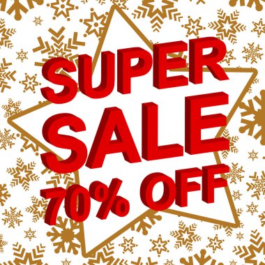 Kış satış poster Super satış ile yüzde 70'i metin kapalı. Reklam vektör afişi