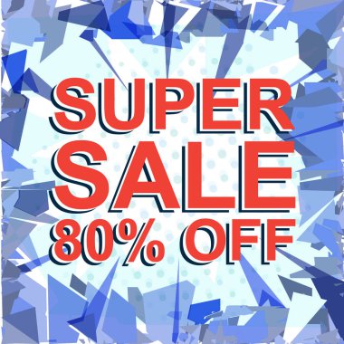 Kırmızı şeritli Satılık poster Super satış ile yüzde 80'i metin kapalı. Reklam afişi