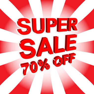 Kırmızı satış poster Super satış ile yüzde 70'i metin kapalı. Reklam afişi