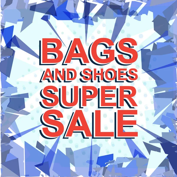 Satılık poster çanta ve ayakkabı süper Satılık metin ile. Reklam vektör afişi — Stok Vektör