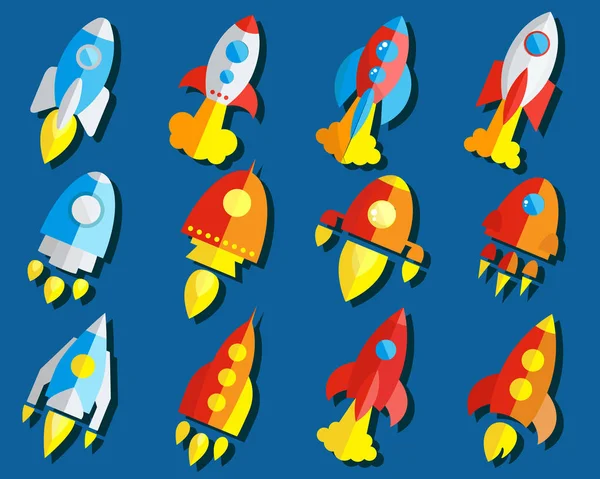 İzole roket ya da uzay gemisi düz simge kümesi
