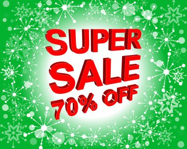 Kırmızı ve yeşil Satılık poster Super satış ile yüzde 70'i metin kapalı. Reklam afişi