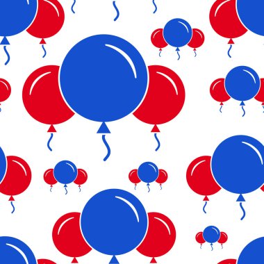 Beyaz zemin üzerine kırmızı ve mavi parti balon desen