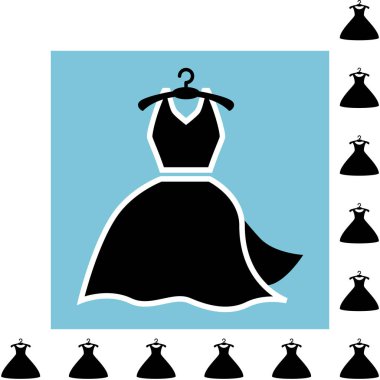 Parti moda elbise simgesini veya elbise askısı izole ile siluet