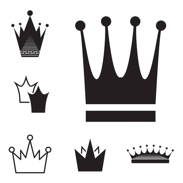 Enkel Black Crown Icon Set isolert – stockvektor