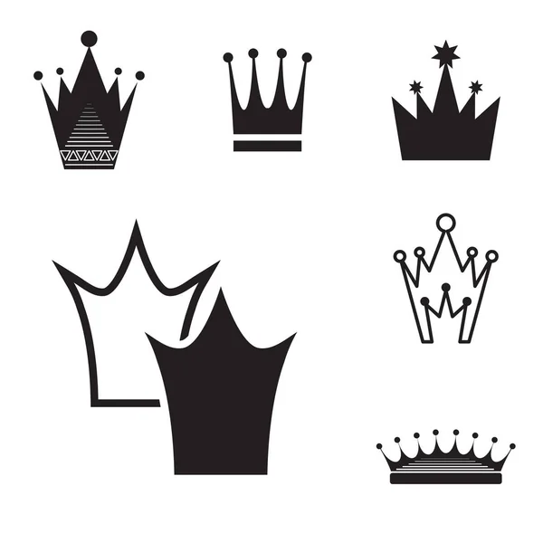 Simple Black Crown Icon Set Isolated — Stock Vector