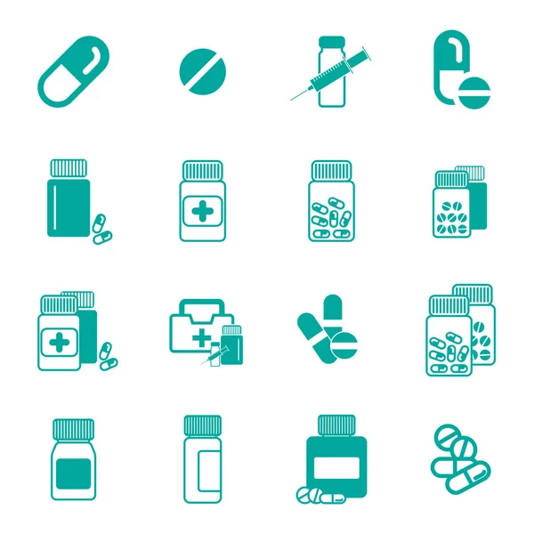 Verschillende pil of Drug potten pictogrammen geïsoleerd — Stockvector