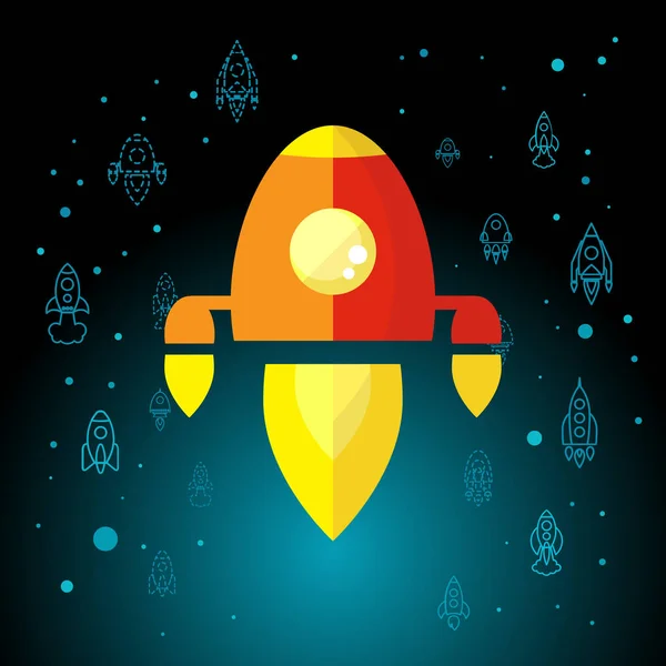 Rocket In Space Flat Icon Isolated — Stock Vector