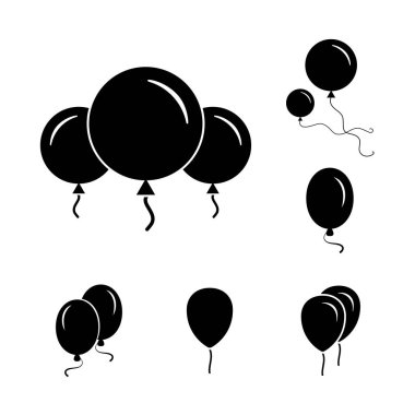 Beyaz arka plan üzerinde izole siyah parti balon simgeler