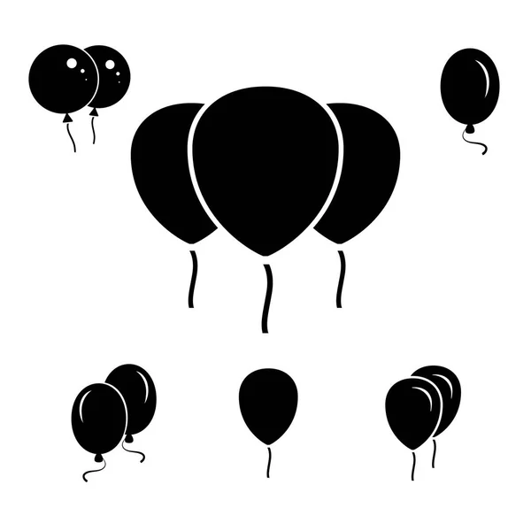 Schwarze Party-Ballon-Symbole isoliert auf weißem Hintergrund — Stockvektor