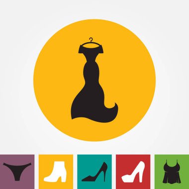 Parti moda elbise simgesini veya elbise askısı izole ile siluet