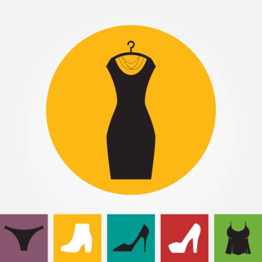 Parti moda elbise simgesini veya elbise askısı izole ile siluet