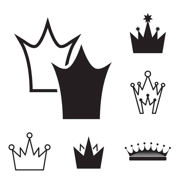 Conjunto de iconos de corona negra simple aislado — Vector de stock