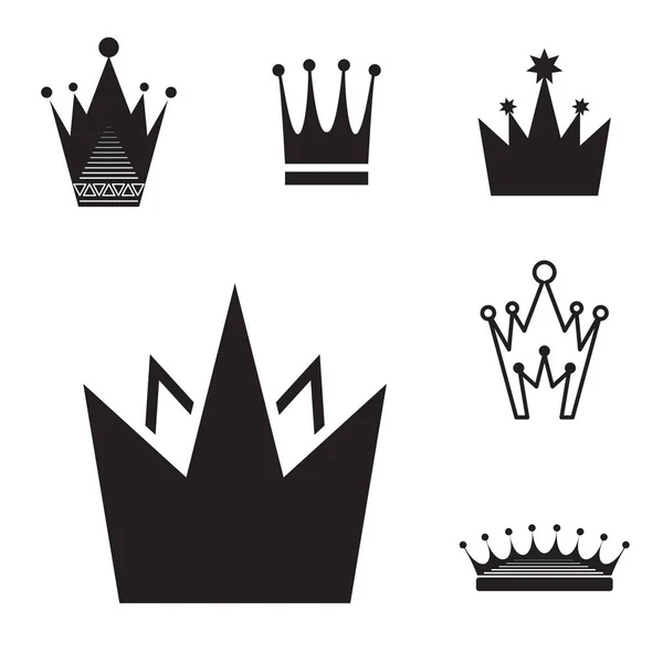 Conjunto de iconos de corona negra simple aislado — Archivo Imágenes Vectoriales
