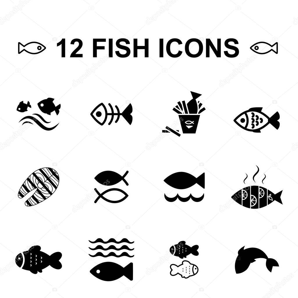 Set of Fish Vector Icon Isolated. Fishing or Seafood Template for Logo Design