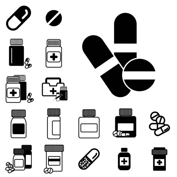 Diferentes comprimidos ou ícones de frascos de drogas isolados — Vetor de Stock