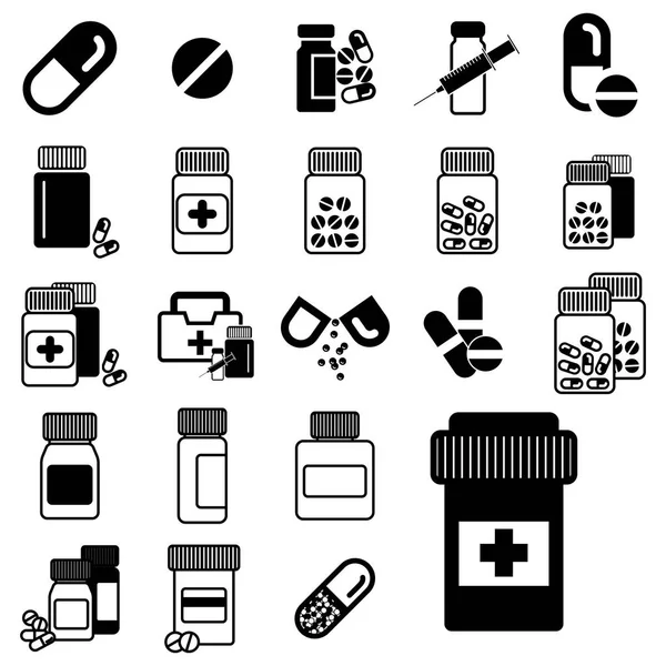 Vasi di pillole o farmaci diversi Icone isolate — Vettoriale Stock
