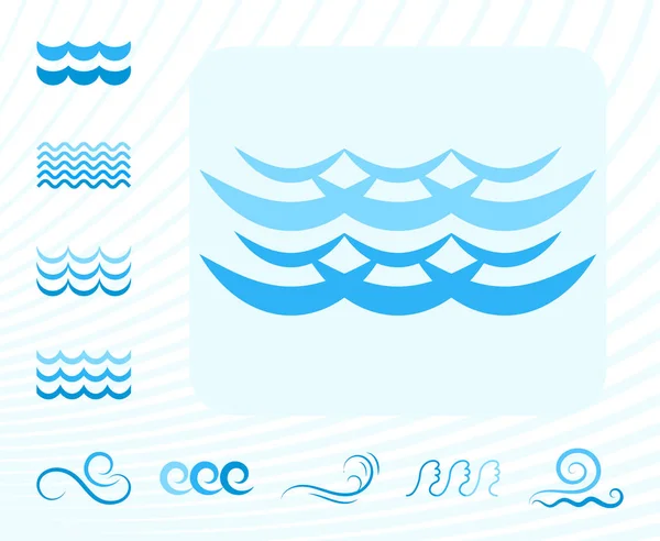 Sea Wave Blue Icons or Water Liquid Symbols Isolated — Stock Vector