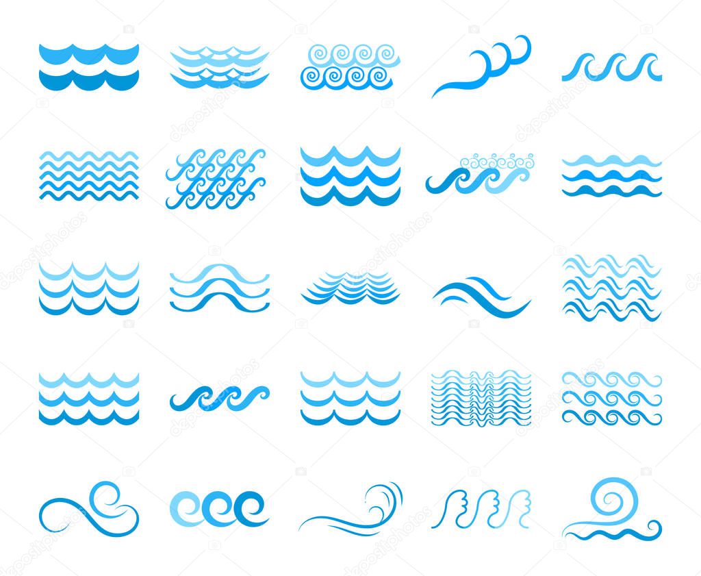 Sea Wave Blue Icons or Water Liquid Symbols Isolated