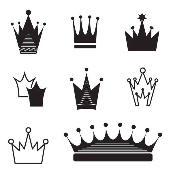 Conjunto de iconos de corona negra simple aislado — Archivo Imágenes Vectoriales