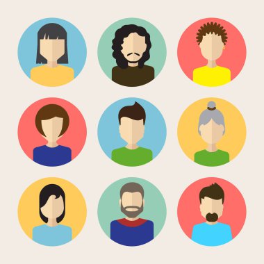 Erkek ve dişi yüzler avatarları veya kişi simgesi toplama kümesi