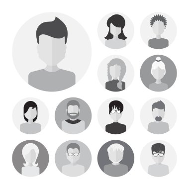 Erkek ve dişi yüzler avatarları veya kişi simgesi toplama kümesi