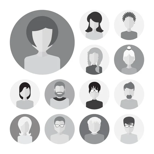 Erkek ve dişi yüzler avatarları veya kişi simgesi toplama kümesi — Stok Vektör