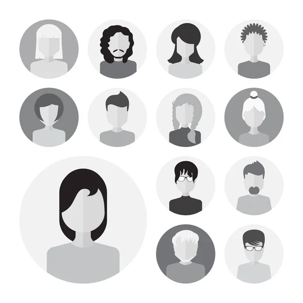 Erkek ve dişi yüzler avatarları veya kişi simgesi toplama kümesi — Stok Vektör